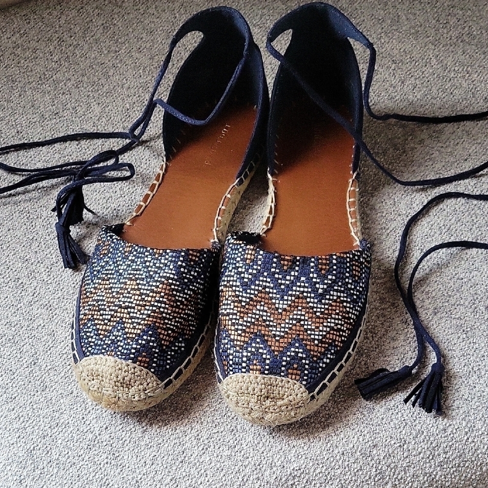 Indigo Blue Tan Espadrilles Shoes Boho Size 8.5